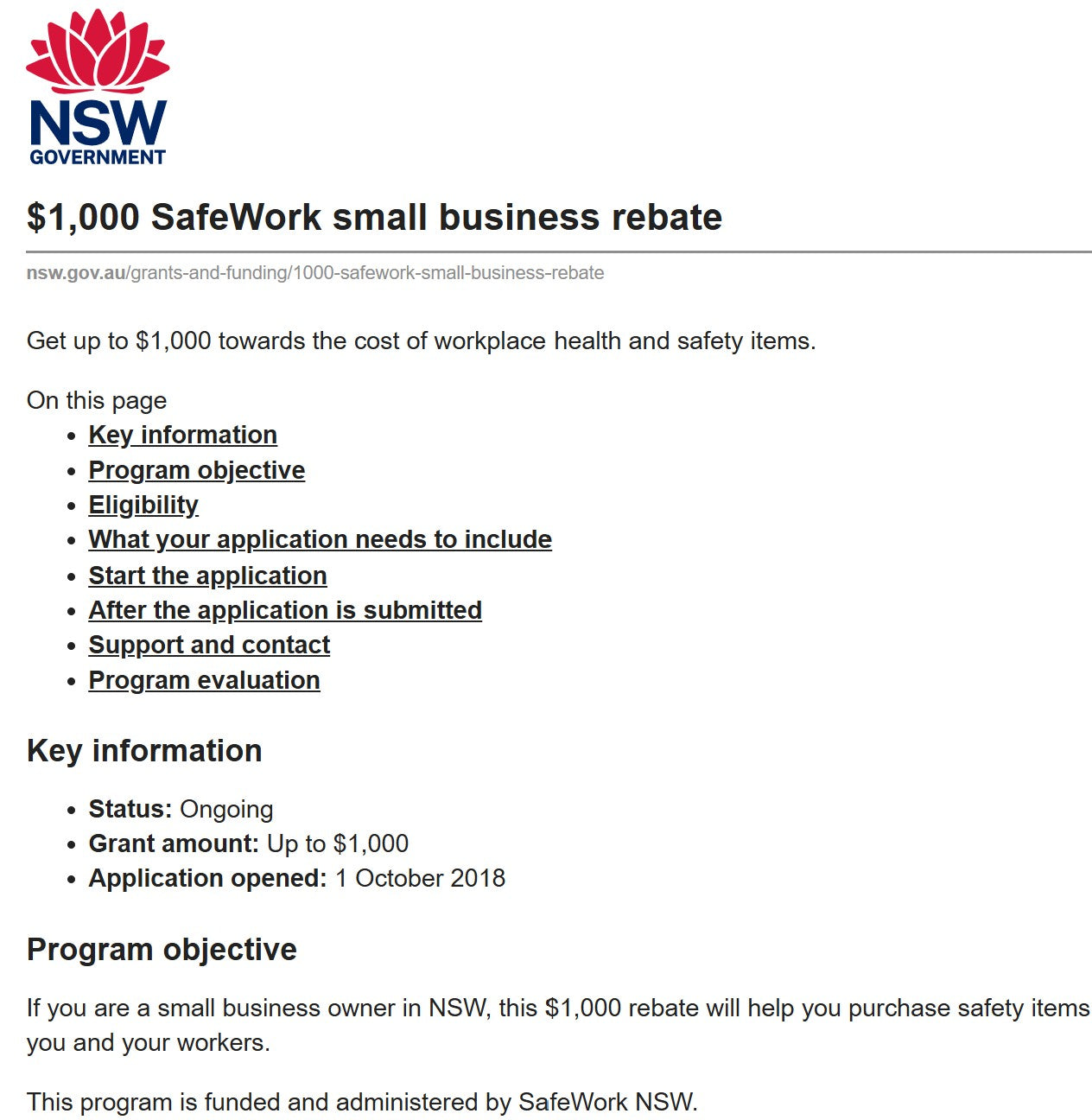 SafeWork NSW: $1000 Small Business Rebate